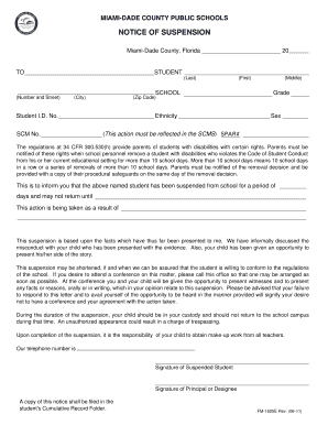 Miami-Dade County Public Schools Notice of Suspension