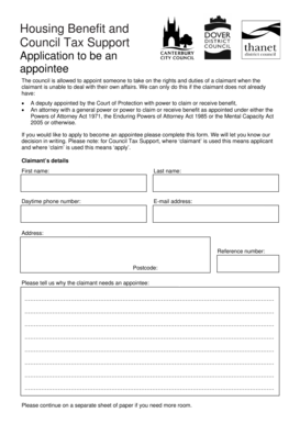 Housing Benefit and Council Tax Support Appointee Application