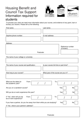 Housing Benefit and Council Tax Support Form for Students