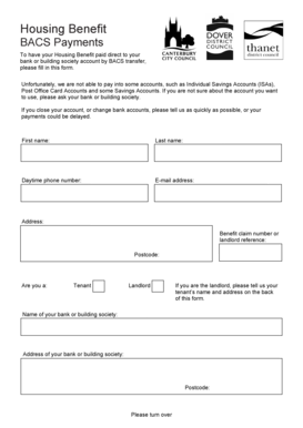 Housing Benefit BACS Payment Form