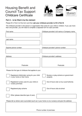 Housing Benefit Childcare Certificate