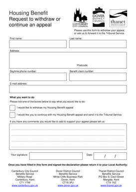 Housing Benefit Appeal Withdrawal Form