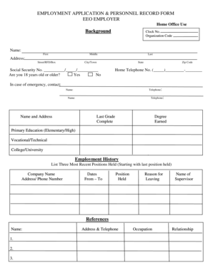 Employment Application & Personnel Record Form