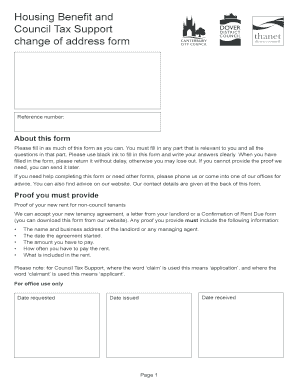 Housing Benefit and Council Tax Support Change of Address Form