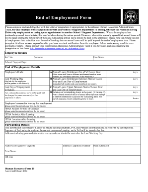 End of Employment Form