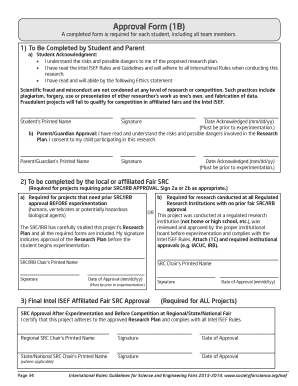 Intel ISEF Student Research Approval Form