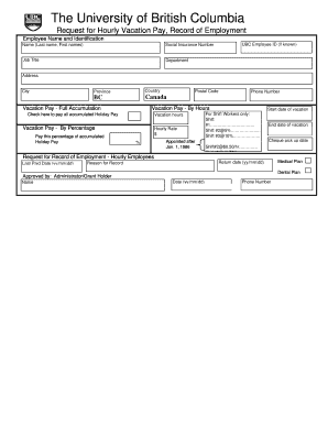 University of British Columbia Vacation Pay Request