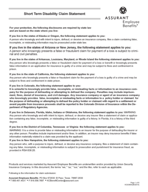 Short Term Disability Claim Statement