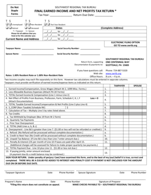 Southwest Regional Earned Income and Net Profits Tax Return
