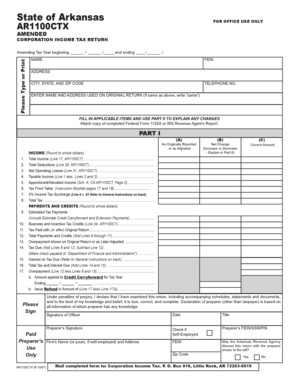 Arkansas Corporation Income Tax Return Amendment