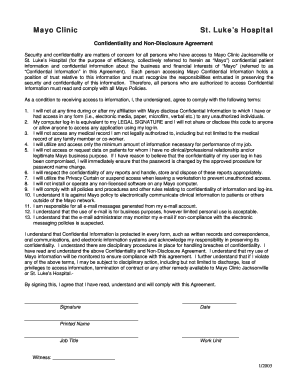 Mayo Clinic Confidentiality Agreement