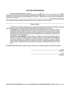 Second Home Rider Agreement