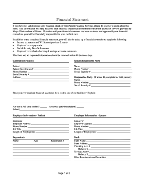 Mayo Clinic Financial Statement Form