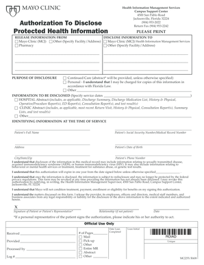Mayo Clinic Authorization To Disclose Protected Health Information