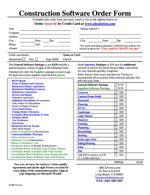 Construction Software Order Form