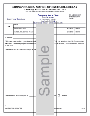 Siding/Decking Notice of Excusable Delay and Request for Extension of Time