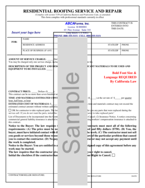 California Residential Roofing Service Contract
