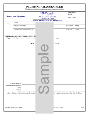 Plumbing Change Order Form