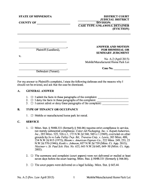 Minnesota Eviction Defense Answer and Motion