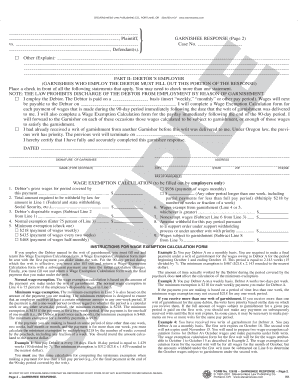 Oregon Garnishee Response Form