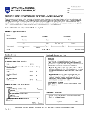 Request Form for Duplicate/Revised Nursing Evaluation Reports