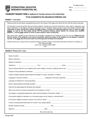 Transcript Request Form for US Nursing Licensure