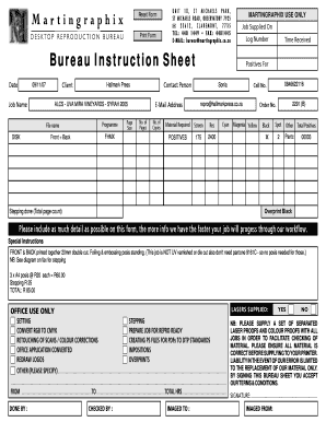 Printing Bureau Instruction Sheet