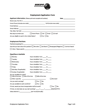 Sample Employment Application - Geocove