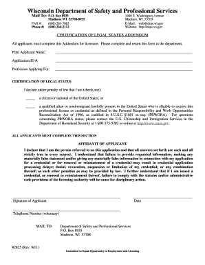 Wisconsin Certification of Legal Status Addendum