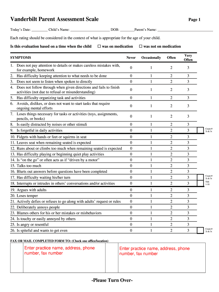 Fillable Online cincinnatichildrens Vanderbilt Parent Assessment Scale