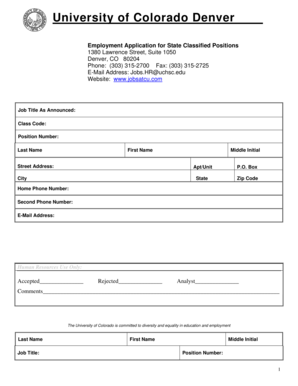 Employment Application for State Classified Positions