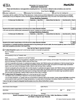 MetLife Beneficiary Designation Form