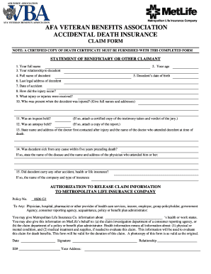 Accidental Death Insurance Claim Form