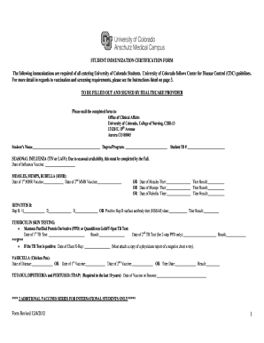 Student Immunization Certification Form