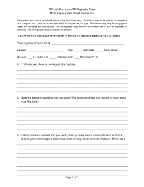 West Virginia State Social Studies Fair Abstract Form