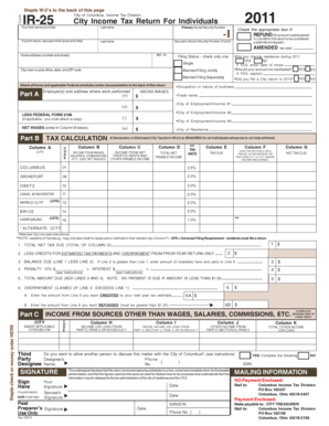 IR-25 City Income Tax Return For Individuals 2011