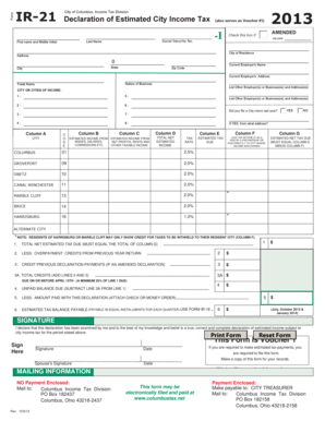 IR-21 Declaration of Estimated City Income Tax