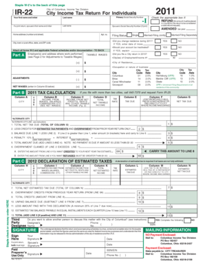 IR-22 City Income Tax Return For Individuals 2011