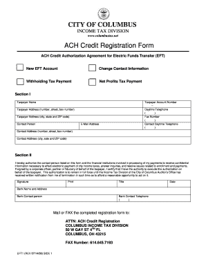 Columbus ACH Credit Authorization Form