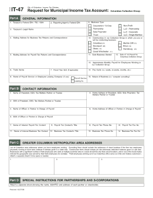 City of Columbus Municipal Income Tax Account Request