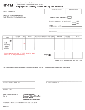 Columbus IT-11J Employer Quarterly Tax Return