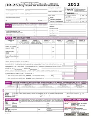 City of Columbus Income Tax Return for Individuals 2012
