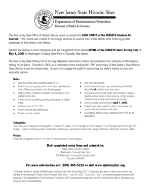 New Jersey Student Art Contest Entry Form