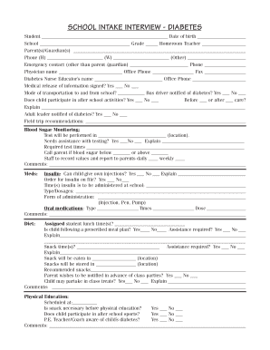 School Intake Interview - Diabetes