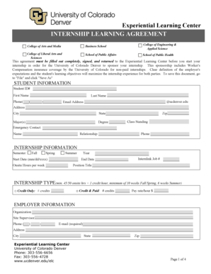 University of Colorado Denver Internship Learning Agreement