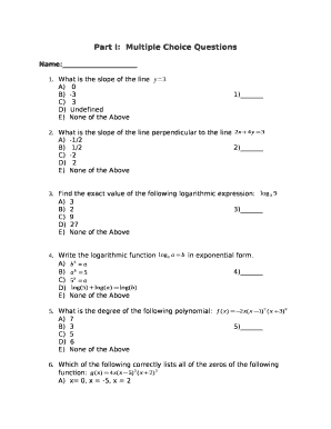 Multiple Choice Math Test