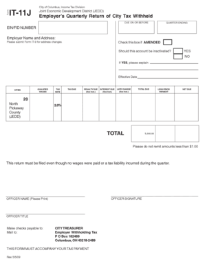 Ohio IT-11J Employer Quarterly Tax Return
