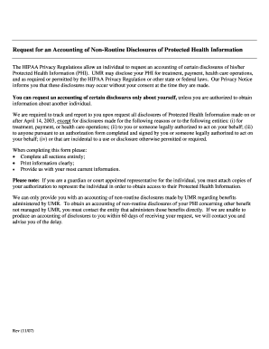 Request for Accounting of Non-Routine Disclosures of PHI