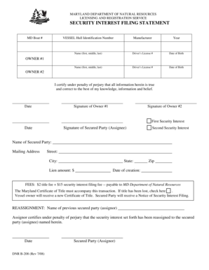 Maryland Security Interest Filing Statement