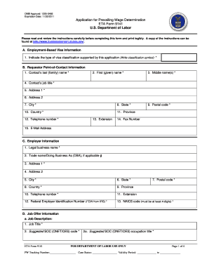 ETA Form 9141 Application for Prevailing Wage Determination